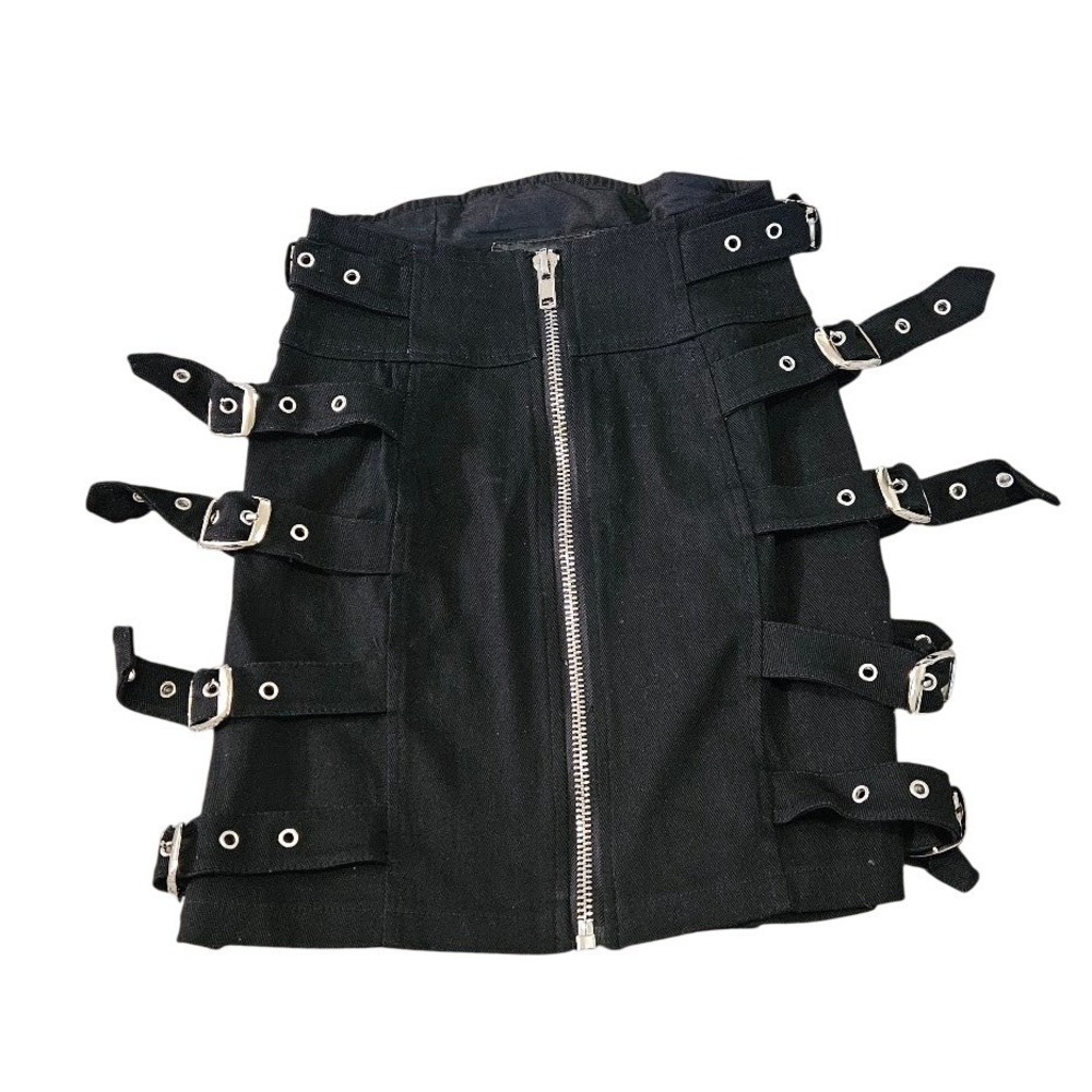 Lip Service Cult Black Buckle Strap Mini Skirt Punk Gothic Industrial Small